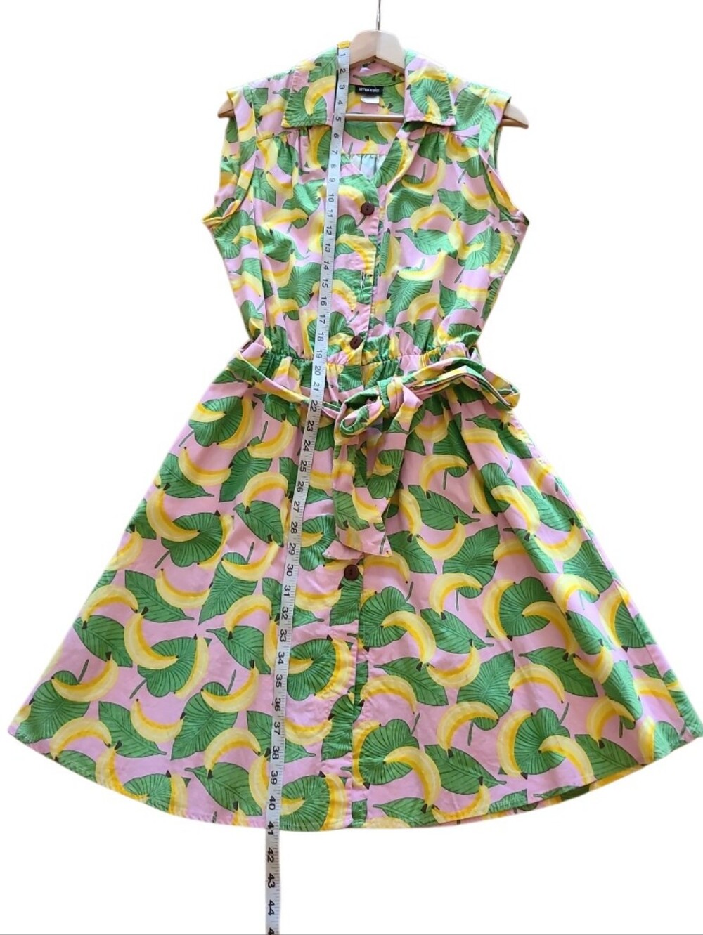 Retrolicious Banana Pattern Button Dress Green Yellow Retro Vintage-y Tie Waist - Picture 16 of 16
